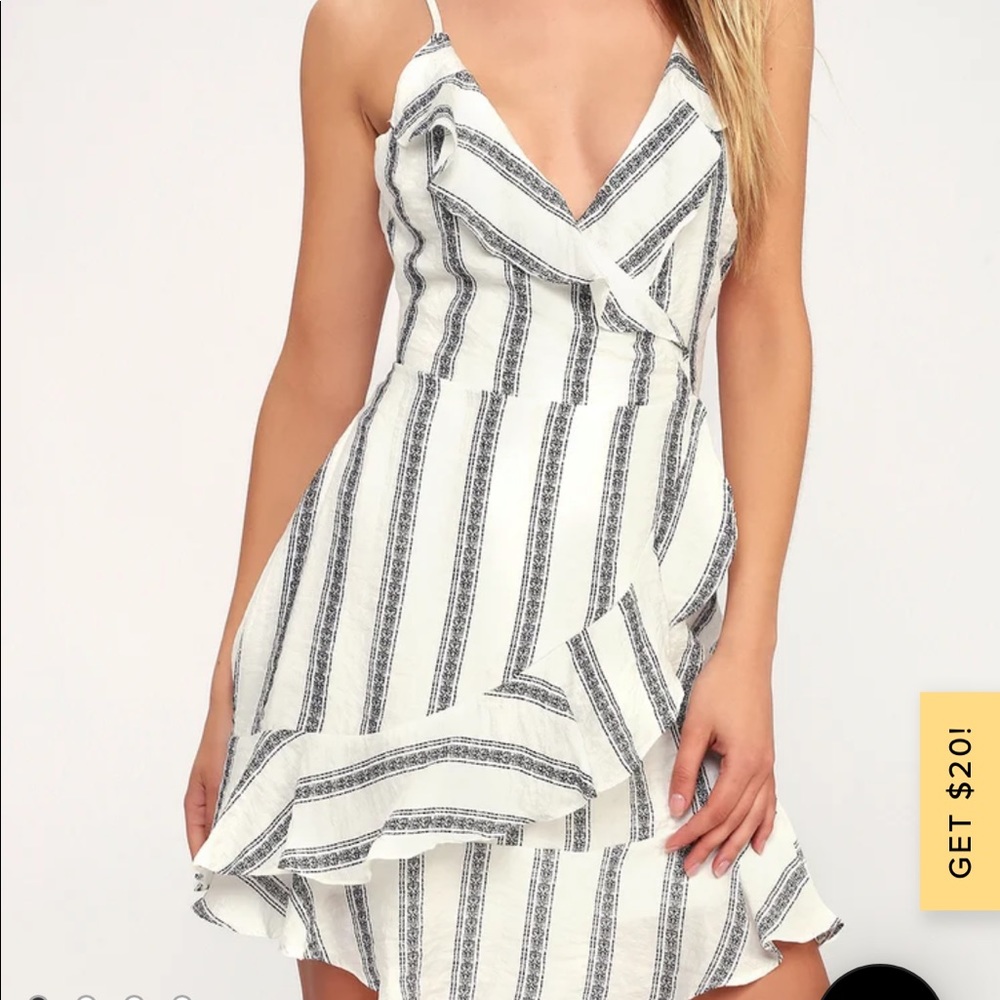 Lulus black and white stripe ruffle dress nwt
